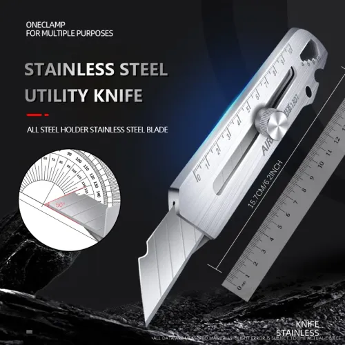 Multifunctional 18mm Utility Knife 6 in 1 Stainless Steel Stationery All Purpose Cutter Bottle Tin Opener Screw Ruler