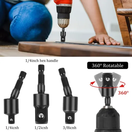 6PCS Flexible Drill Bit Extension Rotatable Socket Adapter Hex Shank 105° Right Angle Drill Attachment Screwdriver 90° Angled Bits