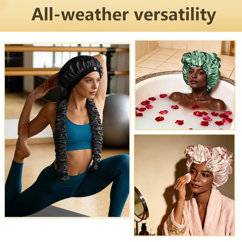 Heatless Curl Satin Bonnet for Sleeping, No Slip Sleep Bonnet with Long Curling Ribbons for Braids & Long Hair