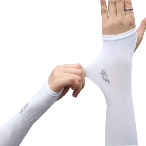 UV Solar Arm Sleeves Woman Men Cycling Fingerless Gloves Cool Muff Summer Ice Silk Elastic Arm Cover Driving Anti-Sunburn Sleeve