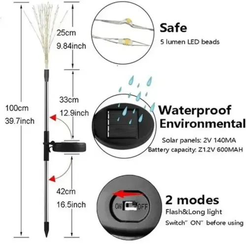 1Pcs Solar LED Firework Light Copper Wire Christmas Fairy Lights Lawn Pathway Light Garden Decoration