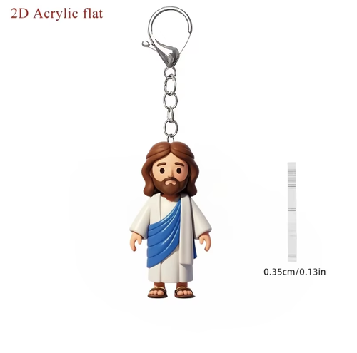 5pcs 2D flat cartoon-style Jesus in a white robe acrylic keychain, perfect for decorating bags