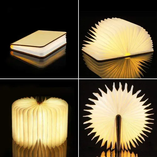 5 colors, automatic color changing, 3D Folding Creative LED Night Light RGB Color USB Recharge Wooden Book Light