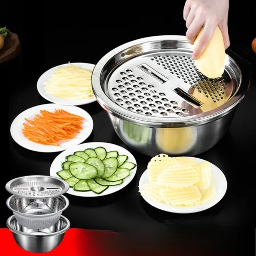 3PCS 1Set Vegetable Slicer, Stainless Steel Slicer, Potato Slicer, Vegetable Washing Basin, Drain Basket, Multifunctional
