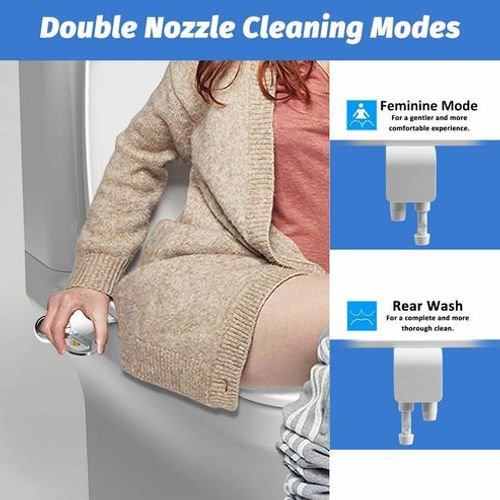 Non-electric bidet with double spray, toilet seat bidet, hygienic bidet, self-cleaning bidet.