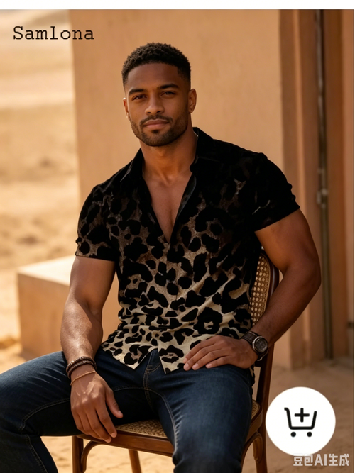 Men's Short Sleeve Leopard Print Button Down Shirt