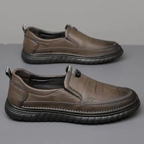 Mens Leather Loafers Non Slip Walking Flats Breathable Outdoor Slip on Casual Shoes for Male Work Office Driving