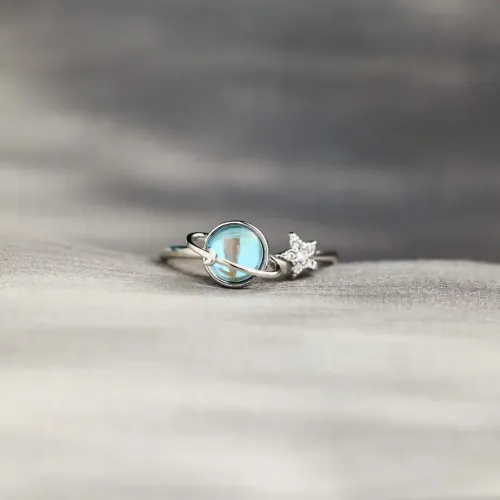 Resizable New Beautiful Star Moon Ring Women Opal Planet Relief Spinner Fidget Rings Jewelry Gifts