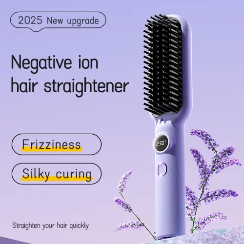 Electric Hot Air Comb Home Straightener Hair Brush mini Temperature controlled ceramic heating straight hair comb curling iron