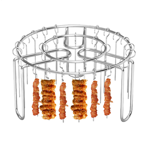 3-Piece Air Fryer Grill Rack Set – Round, Multi-Prong, Detachable Hanging Skewer Rack (Each rack includes 24 skewers)