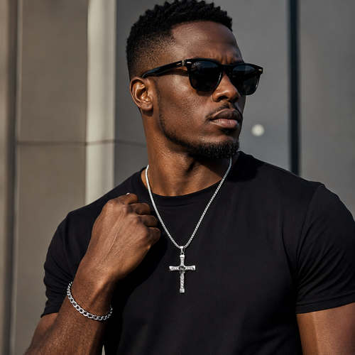 Stainless Steel Chain Gold Sliver Color Cross Pendant Necklace Men Women Hanging Activity Male Gift