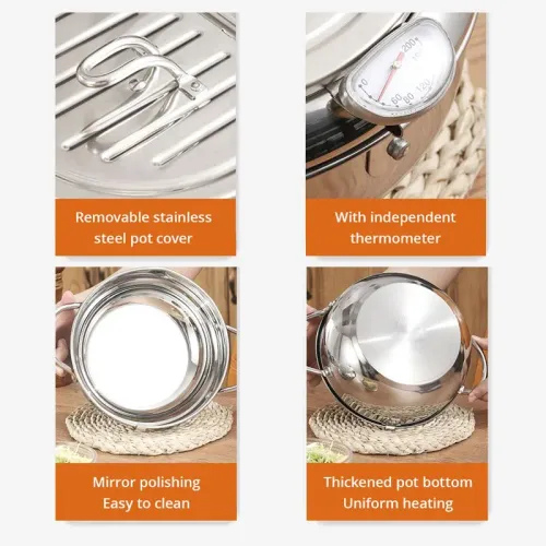 Stainless Steel Oil Pan Household Thermometer With Cover Tempura Oil Fryer Small Oil