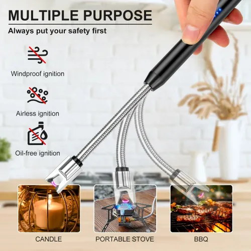 2 Pack Candle Arc Windproof Touch Lighter, USB Rechargeable Lighter with LED Battery Display, Gas Stove Long Lighters