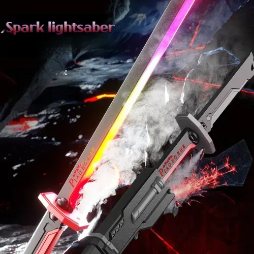 Laser Sword with Spray Sparks Smoke Multi-Color Changing LED Lights Sci-Fi Extendable Toy