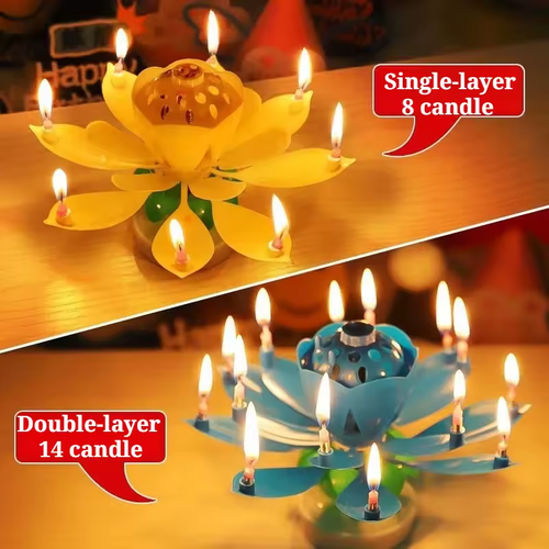 Lotus Birthday Candle Cake Decoration Creative Flower Singing Music Surprise Rotating Candle Small Decoration