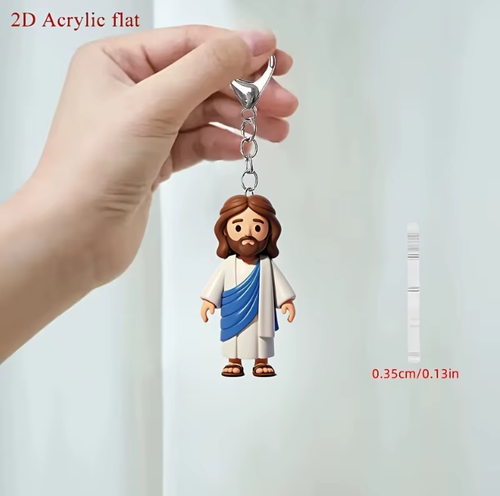 5pcs 2D flat cartoon-style Jesus in a white robe acrylic keychain, perfect for decorating bags