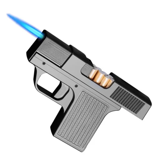 （Gas not included）Creative Pistol Lighter Cigarette Box 10PCS Jet Butane Gas Torch Lighter Welding Gun Windproof Cigar Lighter Unusual Men Gift
