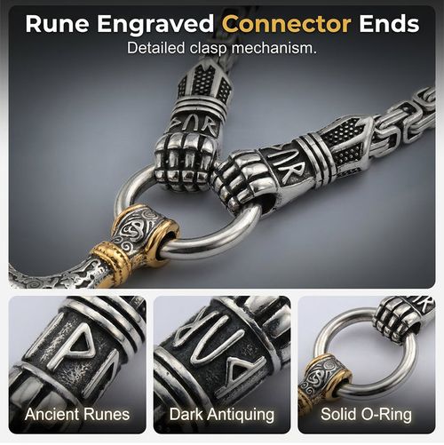 Viking Thor Hammer Pendant Necklace Stainless Steel Byzantine Chain