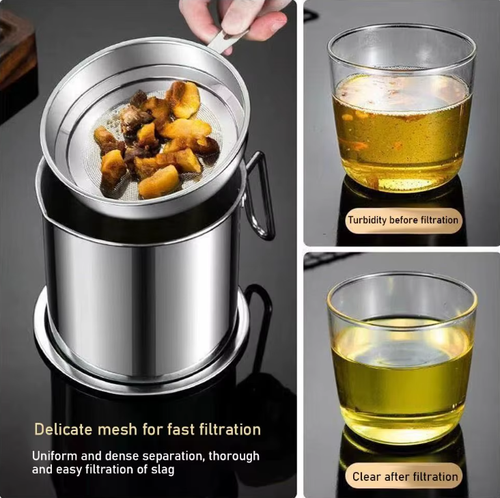 1.8L Oil Filter Pot Large Capacity 304 Stainless Steel Oil Pot Grease Keeper