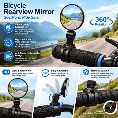 6pcs 8cm Diameter Rearview Mirror for Motorcycles, E-bikes, and Bicycles – Adjustable 360° Rotating Wide-Angle Handlebar Mirror