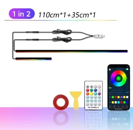 Car LED Acrylic Light Strip RGB Auto Interior Strip Lights Remote Phone APP Control Decorative Atmosphere Lamp with APP Remote