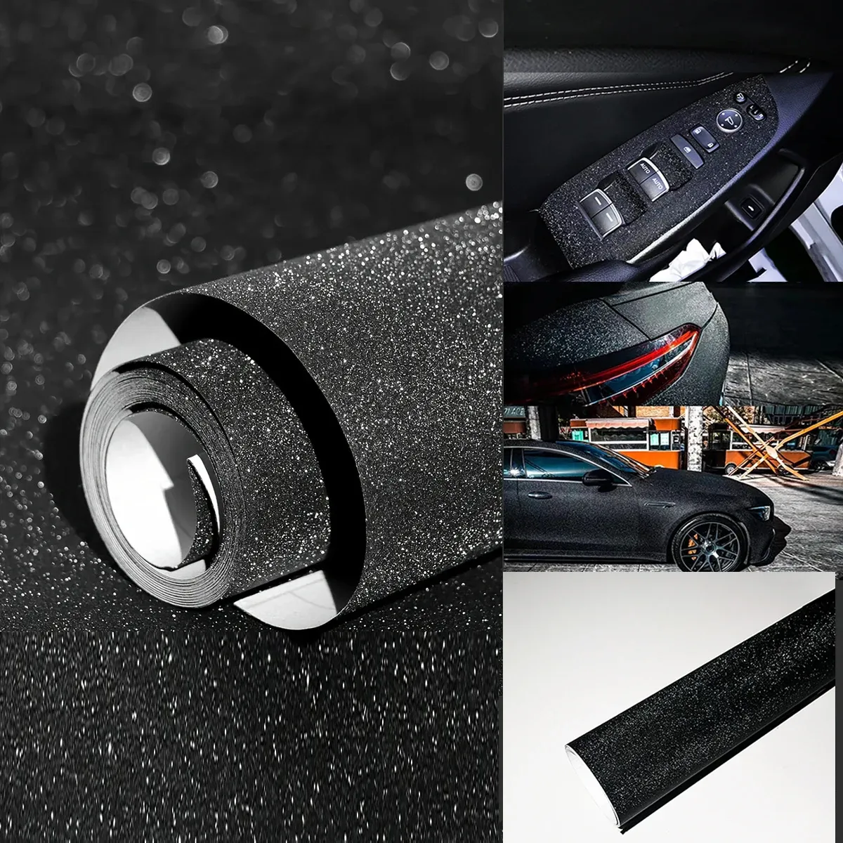 20CM X 152CM Per Lot Black Glitter Vinyl Sticker New Car Styling Matte Sanding Glitter Vinyl Film Body Wrap