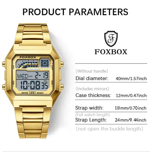 GOLD Fashionable luxury digital men's watch waterproof high-definition night light