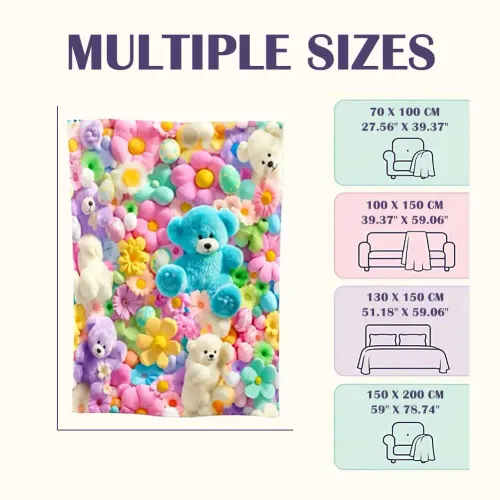 Teddy Bear Flannel Nap Blanket Floral Egg Pastel Print Flannel Blanket Soft Comfortable Air Conditioning Blanket