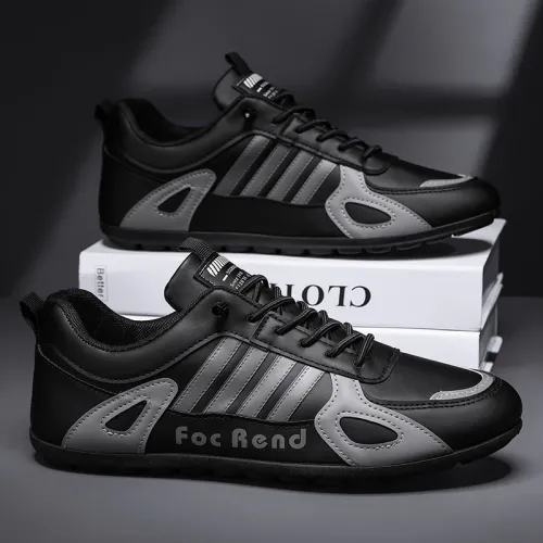Casual Sports Shoes Slip-on Men Leather Shoes Flat Bottomed Skateboard Board Shoes Walking Travel Leisure Running Sneakers