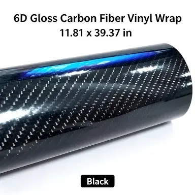 6D Gloss Carbon Fiber Vinyl Wrap Film, Self-Adhesive Car Interior Exterior Trim Decal with Air Release Channels, Waterproof Fade-Resistant Auto Sticker for Dashboard Door Mirror