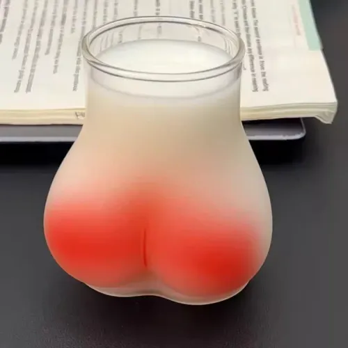 2PCS Funny Butt Shaped Glass Cup,Coffee Mug for Iced Americano Latte,Cute Bubble Tea Tumbler,Clear Cold Drink Cup for Party Gifts