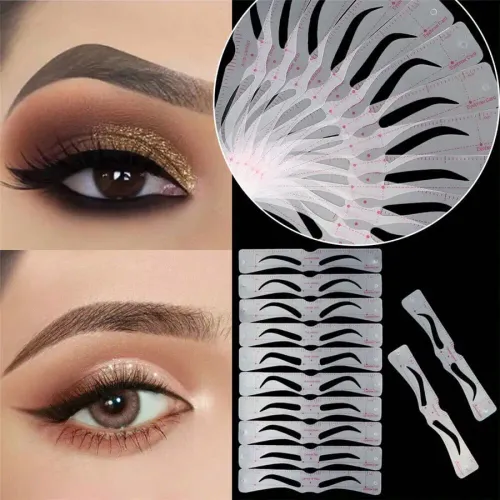 Set Of 12 Reusable Stencils And Razor - Perfect Eyebrow DIY Kit, Create Flawless Beauty