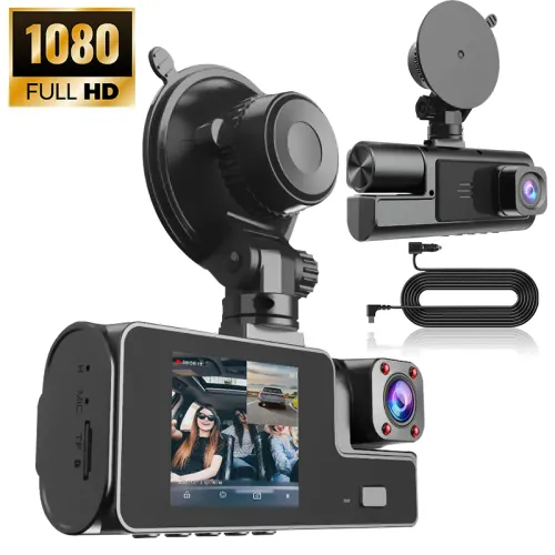Dual camera driving recorder with infrared night vision ring recording and 2-inch IPS screen