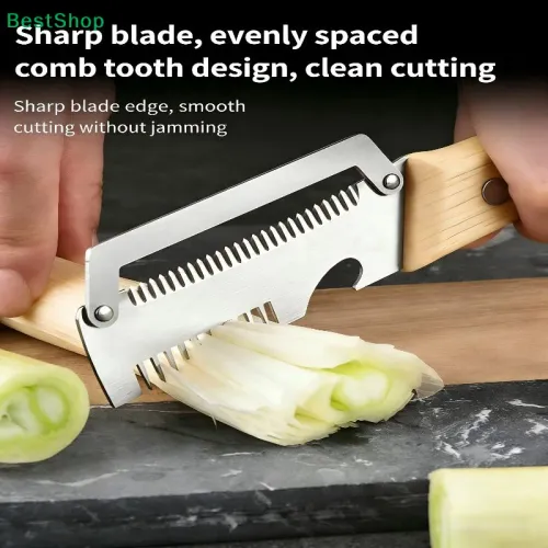Multifunctional Stainless Steel Peeler with Wooden Handle,3-in-1 Scallion Shredder Fruit Peeler Bottle Opener for Kitchen