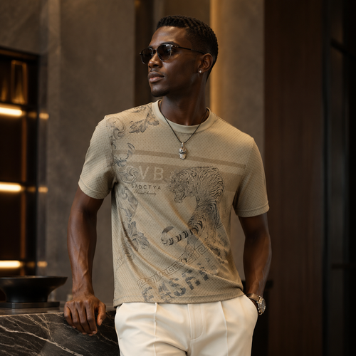 Men's Summer Ice-Silk Short-Sleeve Shirt – Tiger Roaring in the Mountains  Design