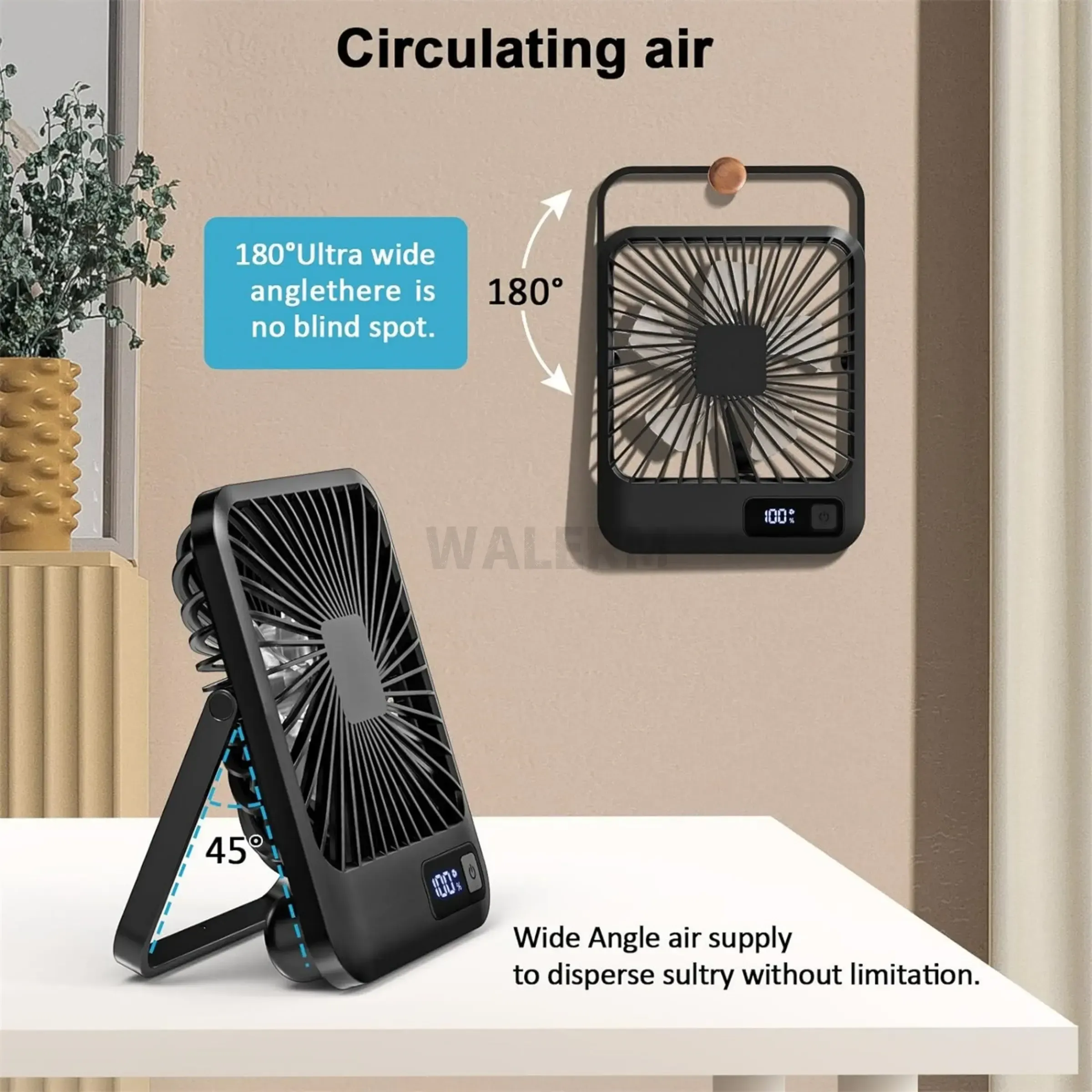 Desktop fan, personal cooling fan, adjustable fan (supports 180° tilt and folding), 5 speed settings, USB-C rechargeable mini fan—suitable for offices, desktops, and bedrooms.