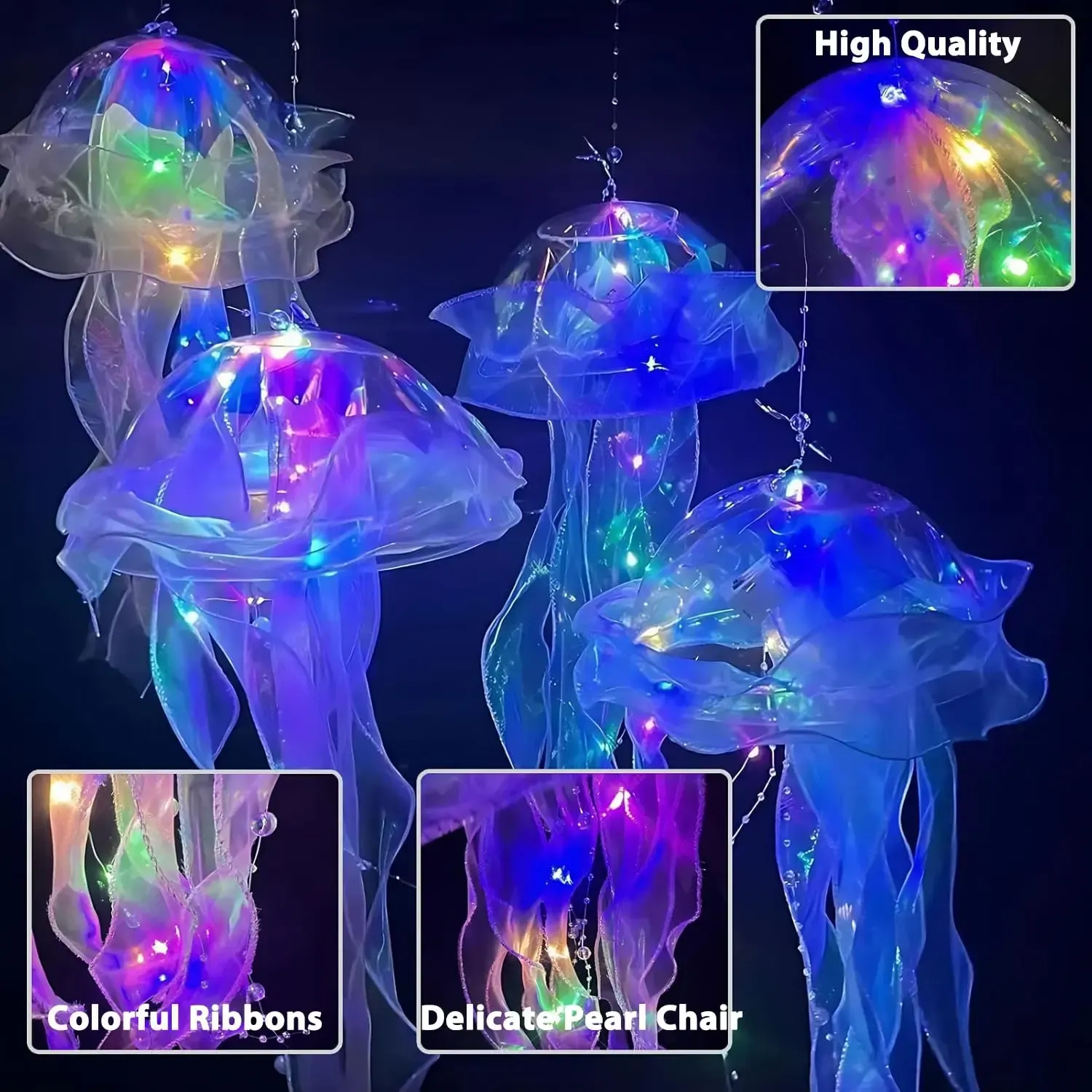 Jellyfish Decoration—5 colorful hanging lanterns (featuring 3 lighting effects),Color selected at random