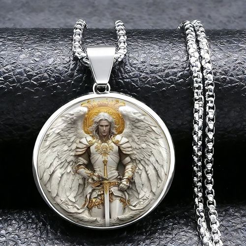 Stainless Steel Archangel St. Michael 2D Pendant Necklace