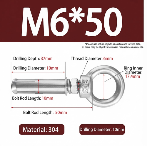 6pcs 304 Stainless Steel Expansion Screw Hook Eyebolt Expansion