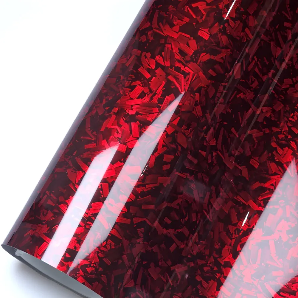 High Glossy Forged Carbon Fiber Vinyl Film Red Crystal Self-Adhesive Wrap Foil Car Motorcycle Hood Sticker Decal Auto Accessorie