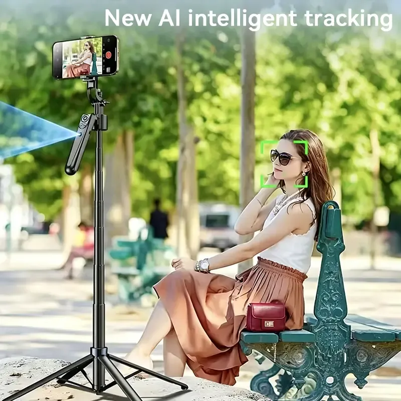 69.6in Automatic Face Tracking Telescopic Selfie Stick Tripod with 360° Rotatable Design, Fill Light, Remote and Gesture Control, Portable Cellphone Mobile Accessory for Live Streaming, Tripod for iPhone
