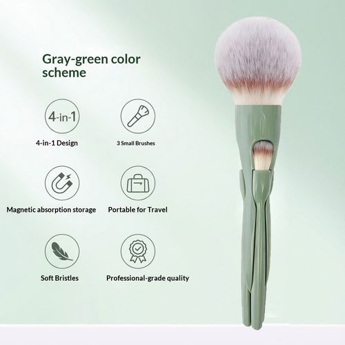 4Pcs 4 in-1 Makeup Brush Set Magnetic Suction Powder Blusher Brush Travel Makeup Brushes Soft Concealer Brush