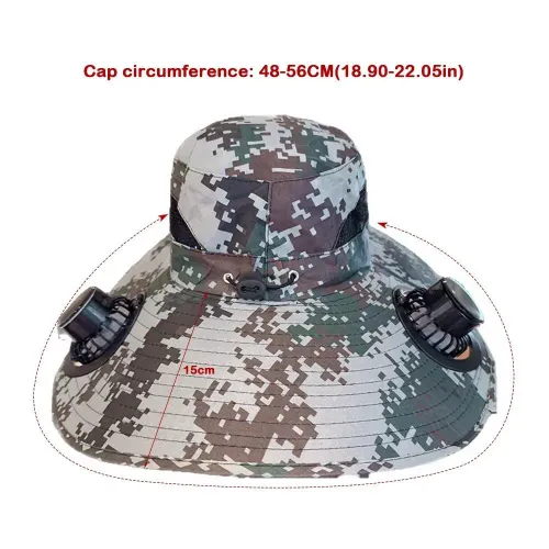 Solar powered fan, large brim, sun shading, hiking and fishing hat