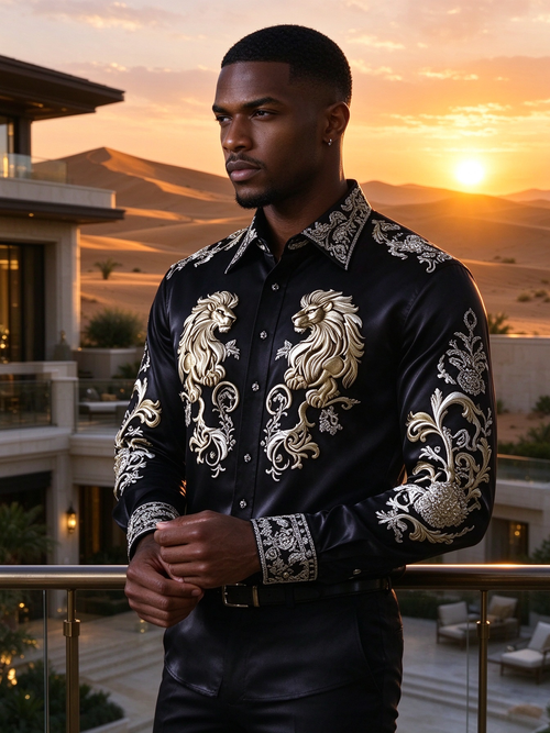 Flip collar slim fit buckle printed t-shirt