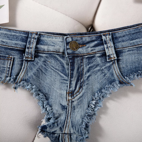 New Women Sexy Low Waist Hole Tassel Denim Shorts Jeans Thong Short Feminino