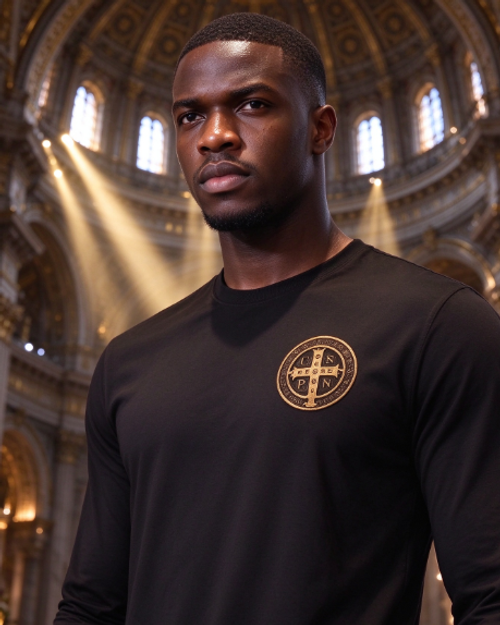 Templar Knight Lion St Benedict Medal Warrior Tee