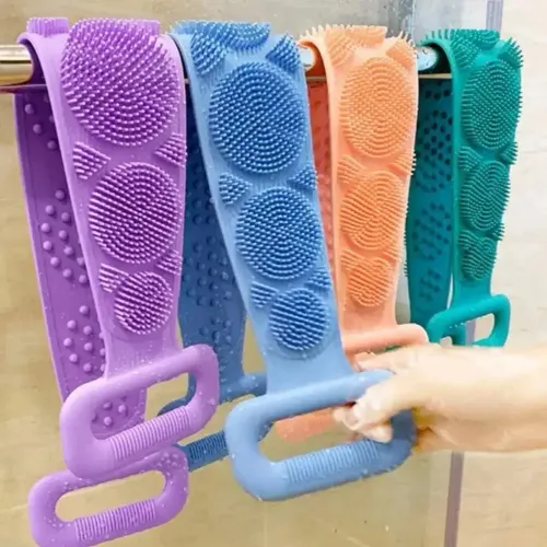 4pcs Body Sponge Silicone Back Brushes Bath Towels Scrubber Rubbing Back Peeling Massage Shower Belt Extended Skin Clean Brushes