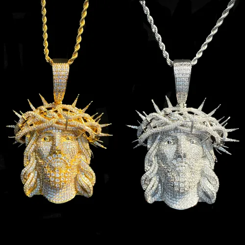 Men's Full-Pavé Zircon Jesus Pendant Necklace