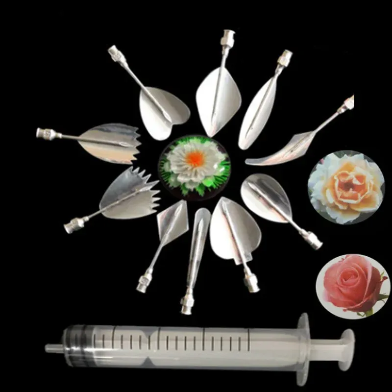 10 pcs Pudding Nozzle +1 Syringe Tool 3D Jelly Flower Cake Jello Gelatin Art Tool Russia Nozzle DIY Cake Decorating Tools