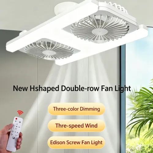 LED ceiling fan light with remote E27 socket low floor dual fan light, suitable for living room, bedroom, dining room fan lighting fixtures